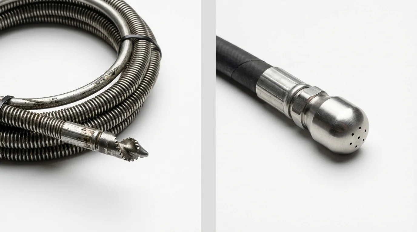Drain snake cable and hydro jetting nozzle used for drain cleaning in South Holland, IL