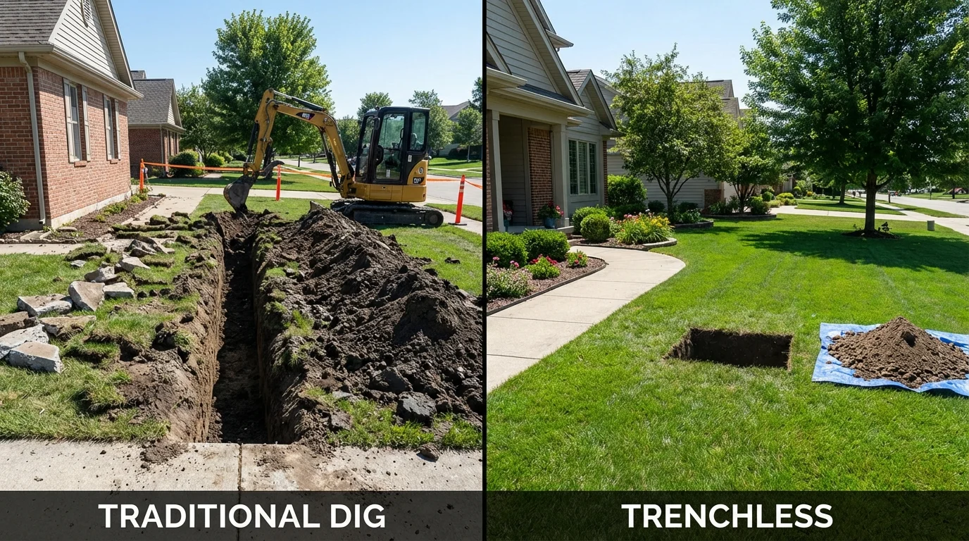 Trenchless sewer repair with minimal yard damage versus traditional excavation in South Holland, IL